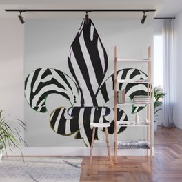 Black and White Zebra Stripe Fleur De Lis Wall Mural