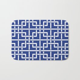 Tangled squares Chinoiserie in blue & white Bath Mat | White, Pattern, Grid, Opart, Chinese, Sayagata, Graphicdesign, Modern, Lines, Nautical 