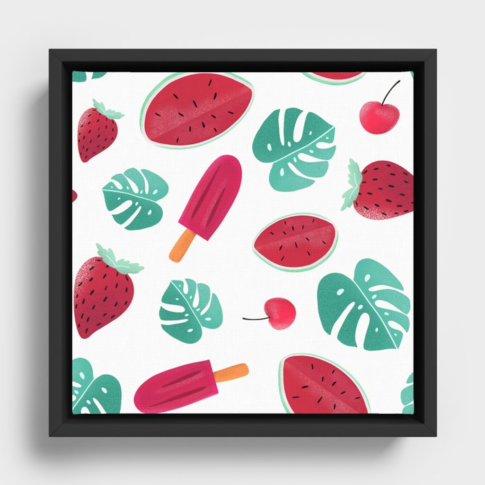 Tropical Summer Watermelon Popsicle Framed Canvas
