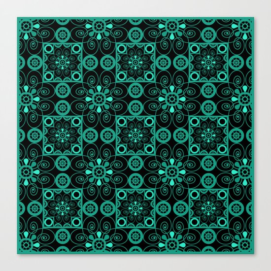 Retro . Black turquoise ornament . Canvas Print