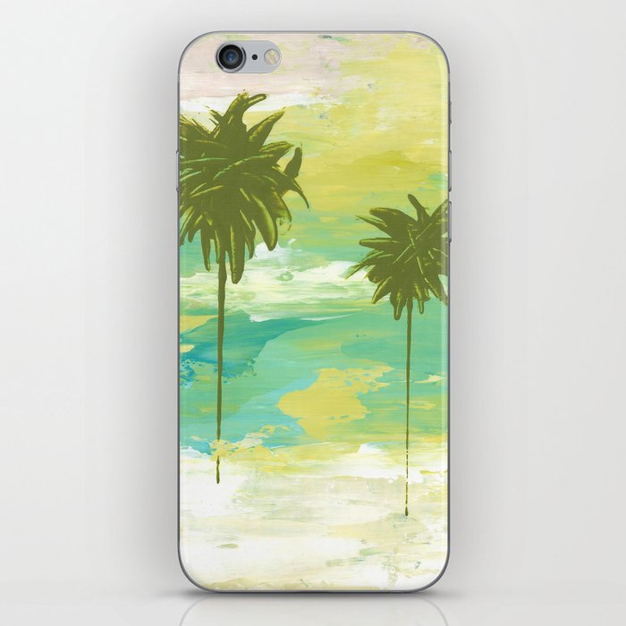 Tropical Palm Tree Design, Turquoise, Green, Yellow Accents iPhone Skin