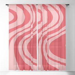 Swirl Marble Stripes Pattern (red/pink) Sheer Curtain