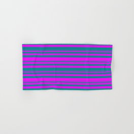[ Thumbnail: Dark Cyan & Fuchsia Colored Lines/Stripes Pattern Hand & Bath Towel ]