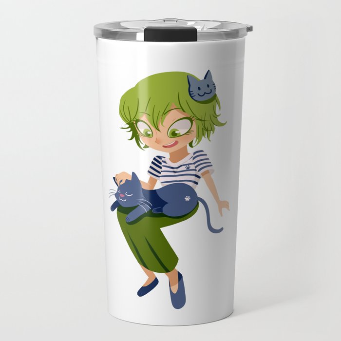 A girl and her cat :3 Travel Mug