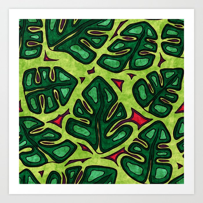 Tropical jungle leaves, bright green botanical pattern Art Print