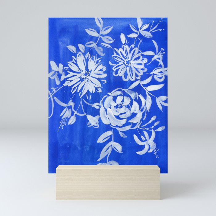 blue and white: flowers N.o 1 Mini Art Print