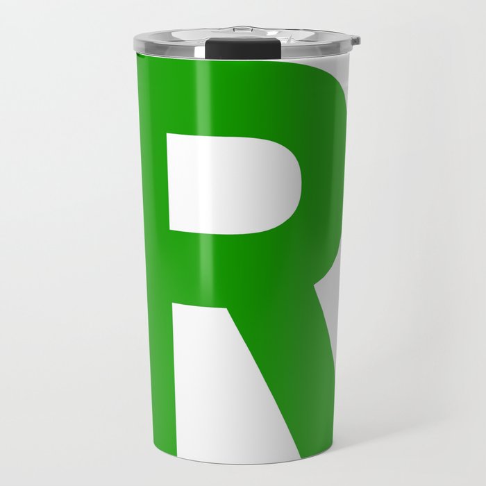 Letter R (Green & White) Travel Mug