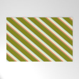 [ Thumbnail: Vibrant Green, Light Blue, Light Yellow, Coral & Sea Green Colored Lines/Stripes Pattern Welcome Mat ]