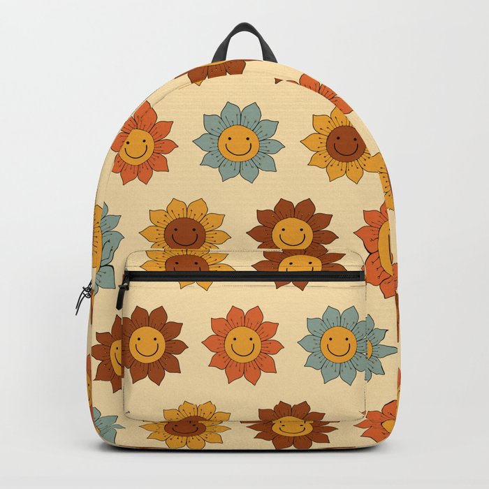 Smiley Happy Summer Flowers Cute Floral Boho Backpack by