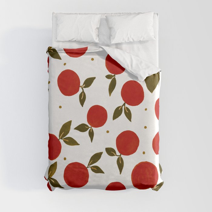 Tangerine pattern - red and olive Duvet Cover