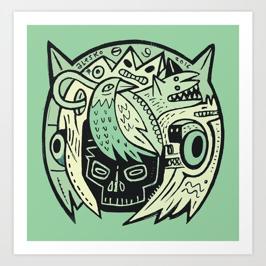Bubble head - green Art Print
