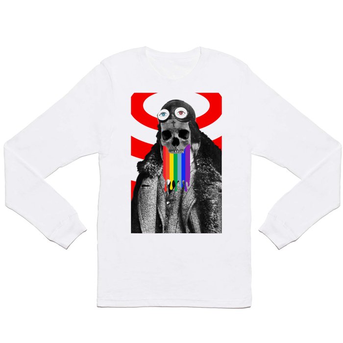 Rainbow Skull Pilot Long Sleeve T Shirt