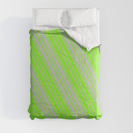 [ Thumbnail: Green and Grey Colored Pattern of Stripes Comforter ]