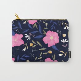 Love never ends quote pink floral navy blue pattern Carry-All Pouch | Pattern, Orange, Digitalillustration, Floral, Wildflowers, Surfacepattern, Loveneverends, Digital, Pastel, Drawing 