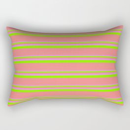 [ Thumbnail: Violet, Chartreuse, and Light Coral Colored Lined/Striped Pattern Rectangular Pillow ]
