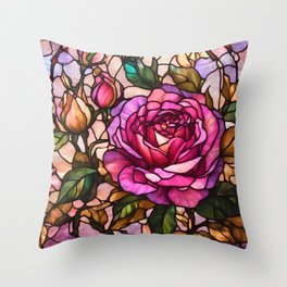 Stained Glass Roses Trendy Elegant Collection Throw Pillow