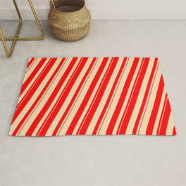 [ Thumbnail: Tan and Red Colored Lines Pattern Rug ]