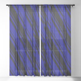 [ Thumbnail: Black & Dark Blue Colored Lines Pattern Sheer Curtain ]