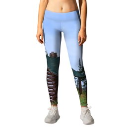 Let's Go Camping! Leggings | Color, Adventure, Wanderlust, Stonefireplace, Outdoors, Nature, Evergreentrees, Photo, Landscape, Logcabin 
