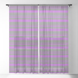 [ Thumbnail: Orchid and Grey Colored Lined Pattern Sheer Curtain ]