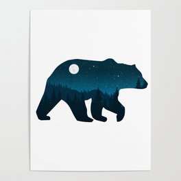 Night Forest Bear Poster