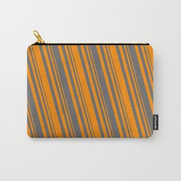 [ Thumbnail: Dark Orange and Dim Grey Colored Pattern of Stripes Carry-All Pouch ]