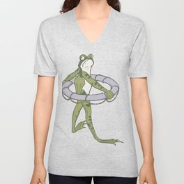 Frog with Swim Ring Vintage Art V Neck T Shirt