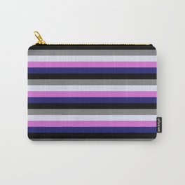 [ Thumbnail: Colorful Orchid, Midnight Blue, Black, Grey, and Lavender Colored Pattern of Stripes Carry-All Pouch ]