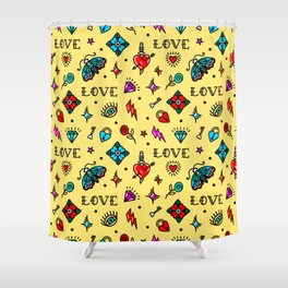 Old school tattoo seamless pattern with love symbols Shower Curtain