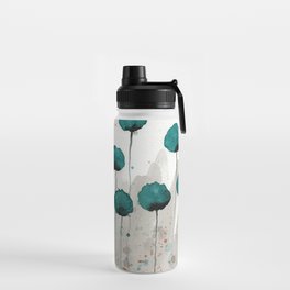 Teal and Gray Poppies Water Bottle