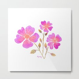 Wild Roses in Hot Pink Metal Print | Calico, Watercolor, Roses, Wildroses, Floralart, Nature, Summergarden, Drawing, Garden, Flowerart 
