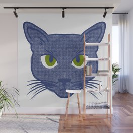 Retro Modern Periwinkle Cat White Wall Mural