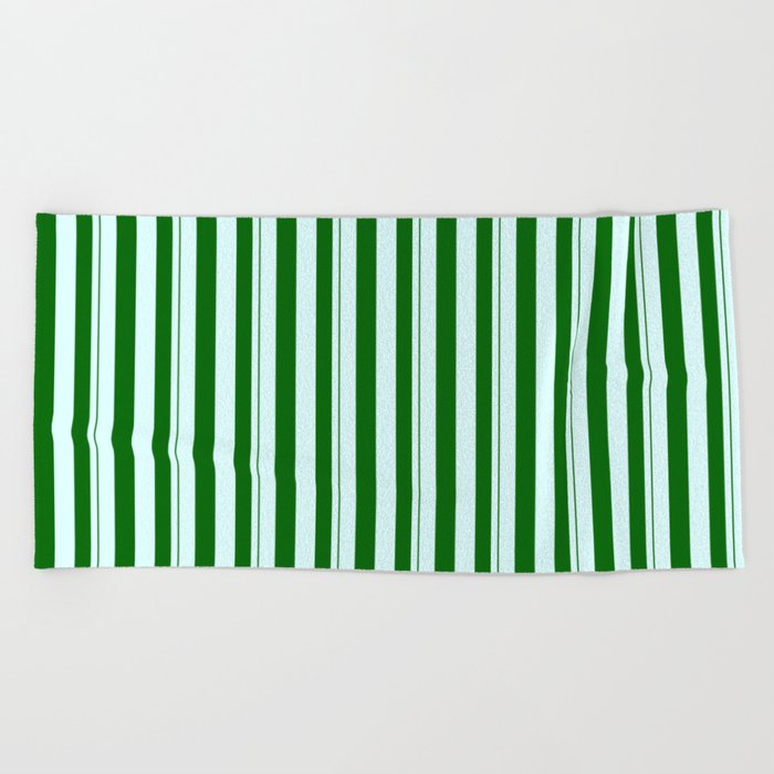 Light Cyan & Dark Green Colored Lined Pattern Beach Towel