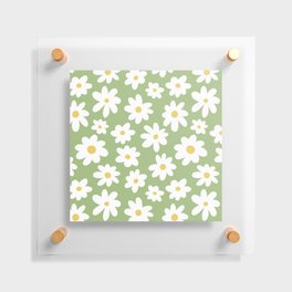 Daisy Flower Pattern (green/white/yellow) Floating Acrylic Print