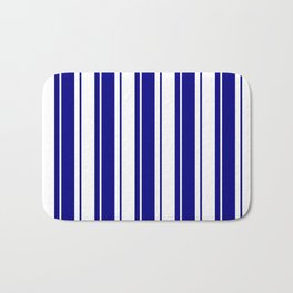 [ Thumbnail: Blue & White Colored Striped/Lined Pattern Bath Mat ]