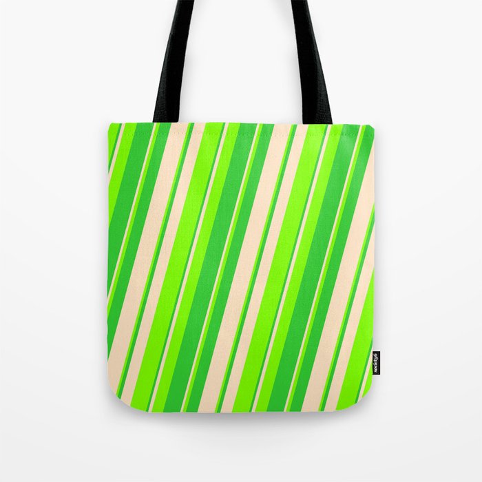 Bisque, Chartreuse, and Lime Green Colored Striped Pattern Tote Bag