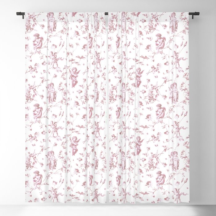 Cute Vintage Cherub Cupid Angels Pink Floral Toile  Blackout Curtain