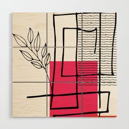 Line art with rectangles and herbs Wood Wall Art