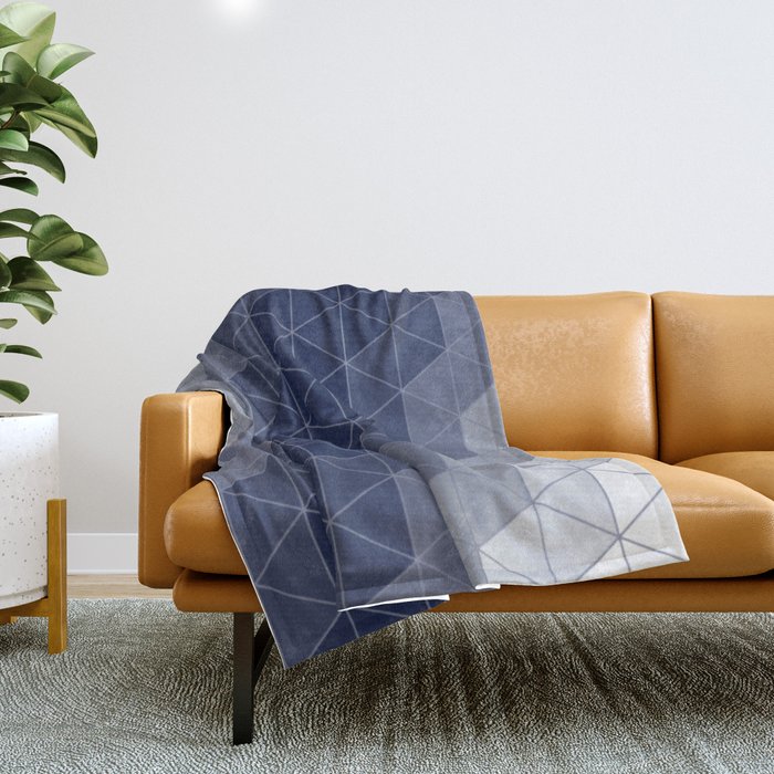 Navy Blue Ombre Geometric Triangles Minimalist Line Drawing Throw Blanket
