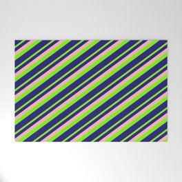 [ Thumbnail: Light Pink, Green, and Midnight Blue Colored Striped/Lined Pattern Welcome Mat ]