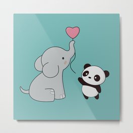 Kawaii Cute Elephant and Panda Metal Print