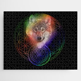 Colorful Wolf Sri Yantra Mandala Jigsaw Puzzle