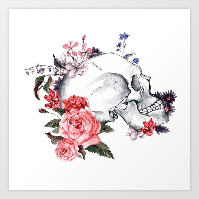 Roses Skull Death S Head Art Print