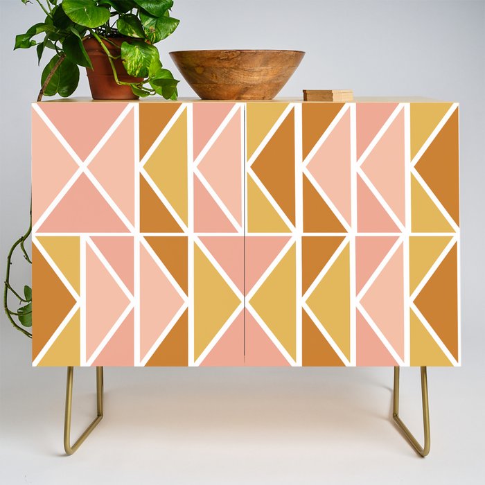 Blush and Terracotta Shapes Credenza | Graphic-design, Geometric, Abstract, Geometry, Shapes, Triangle, Quilt, Blush, Terracotta, Rust