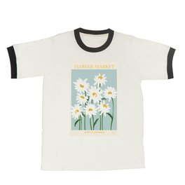 Flower Market - Oxeye daisies T Shirt | Green, Retro, Market, Botanical, Cottagecore, Minimal, Illustration, Vintage, Typography, Daisies 
