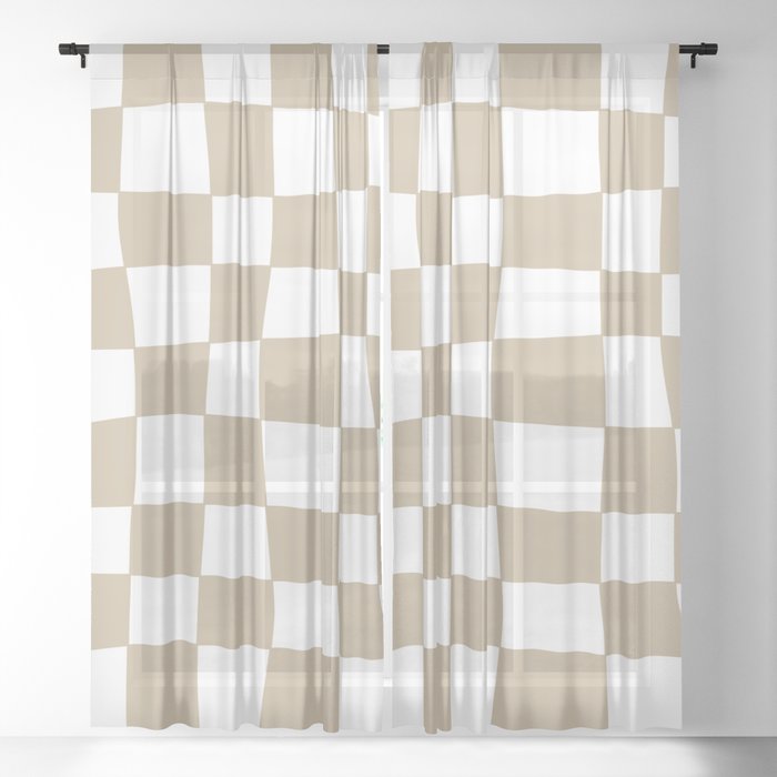 Hand Drawn Checkerboard Pattern (tan/white) Sheer Curtain