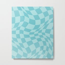 Warped Checkered Pattern in Aqua Blue, Wavy Checkerboard Metal Print