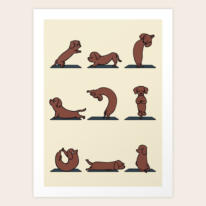 Dachshund yoga Art Print by Huebucket Society6