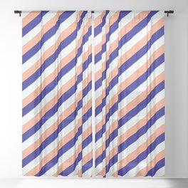 [ Thumbnail: Blue, Mint Cream & Light Salmon Colored Striped Pattern Sheer Curtain ]
