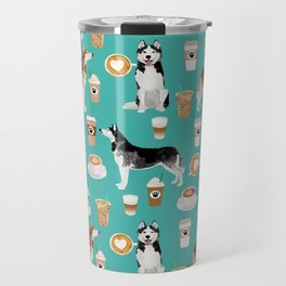 Husky siberian huskies coffee cute dog art drinks latte dogs pet portrait pattern Travel Mug